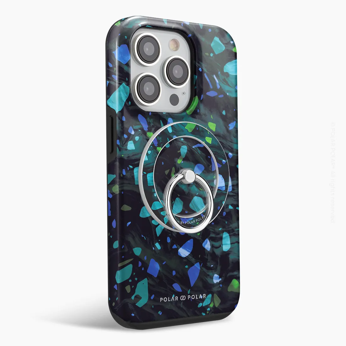 Ocean Terrazzo Gem - Silver MagSafe Phone Grip and Ring Holder Stand