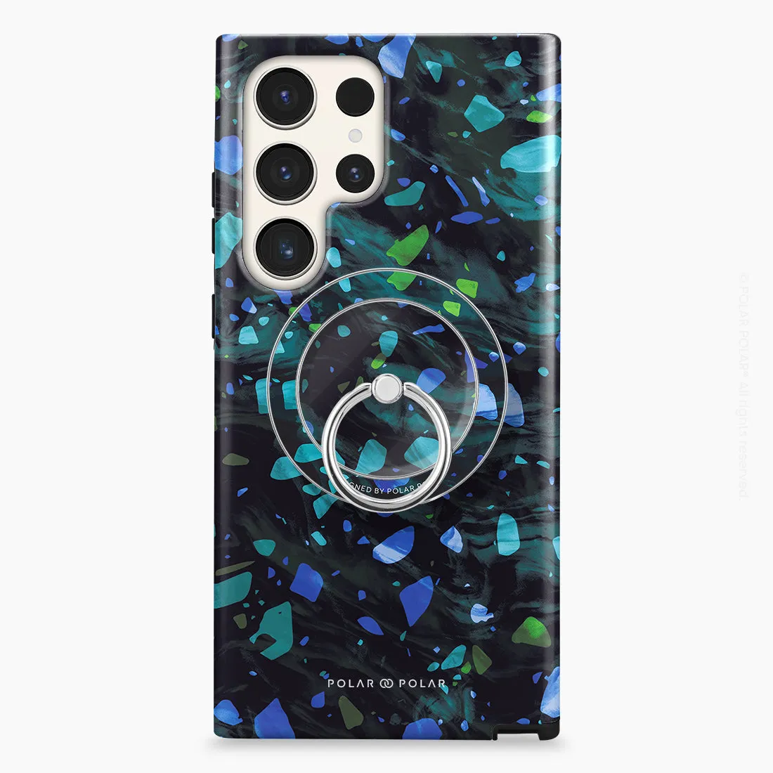 Ocean Terrazzo Gem - Silver MagSafe Phone Grip and Ring Holder Stand