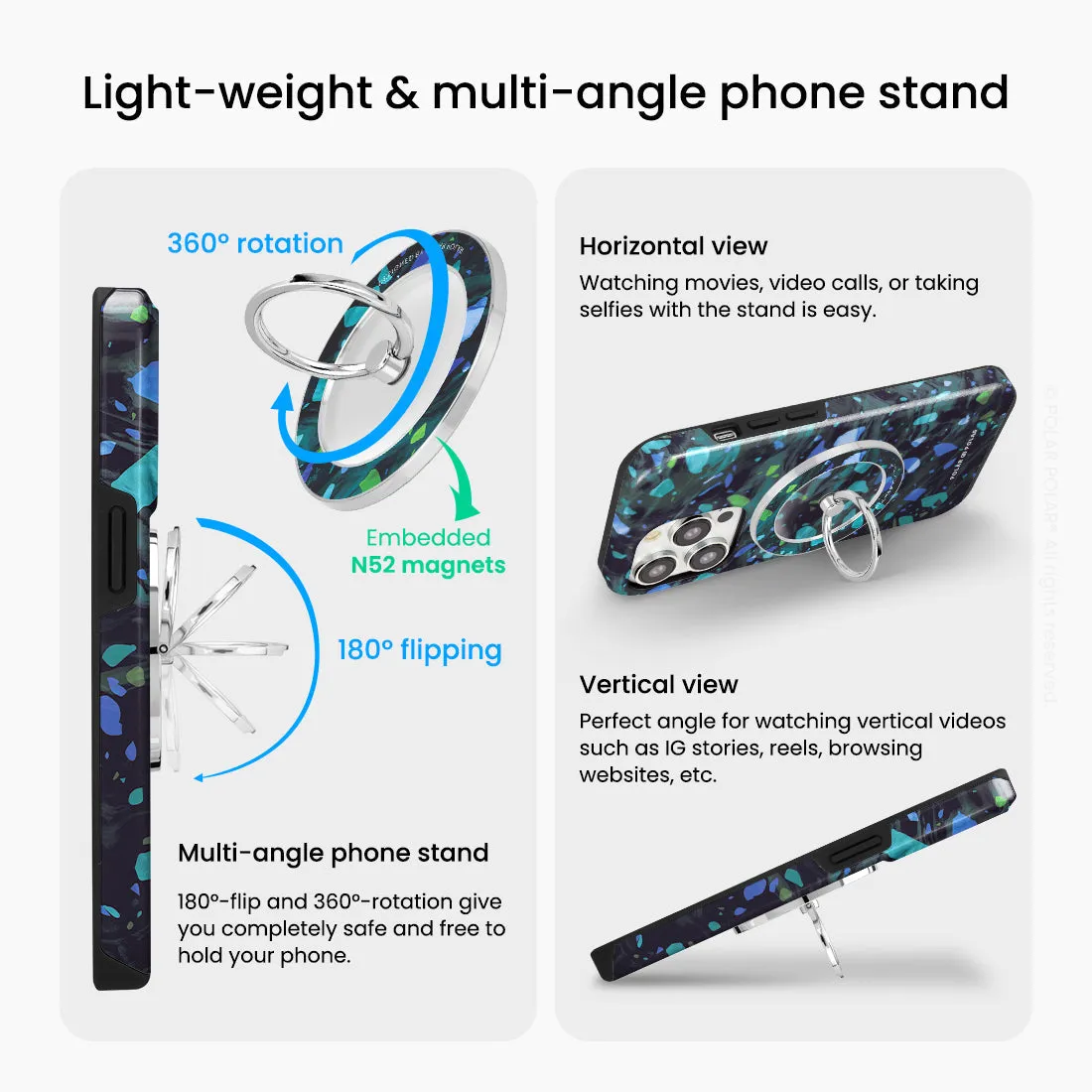Ocean Terrazzo Gem - Silver MagSafe Phone Grip and Ring Holder Stand