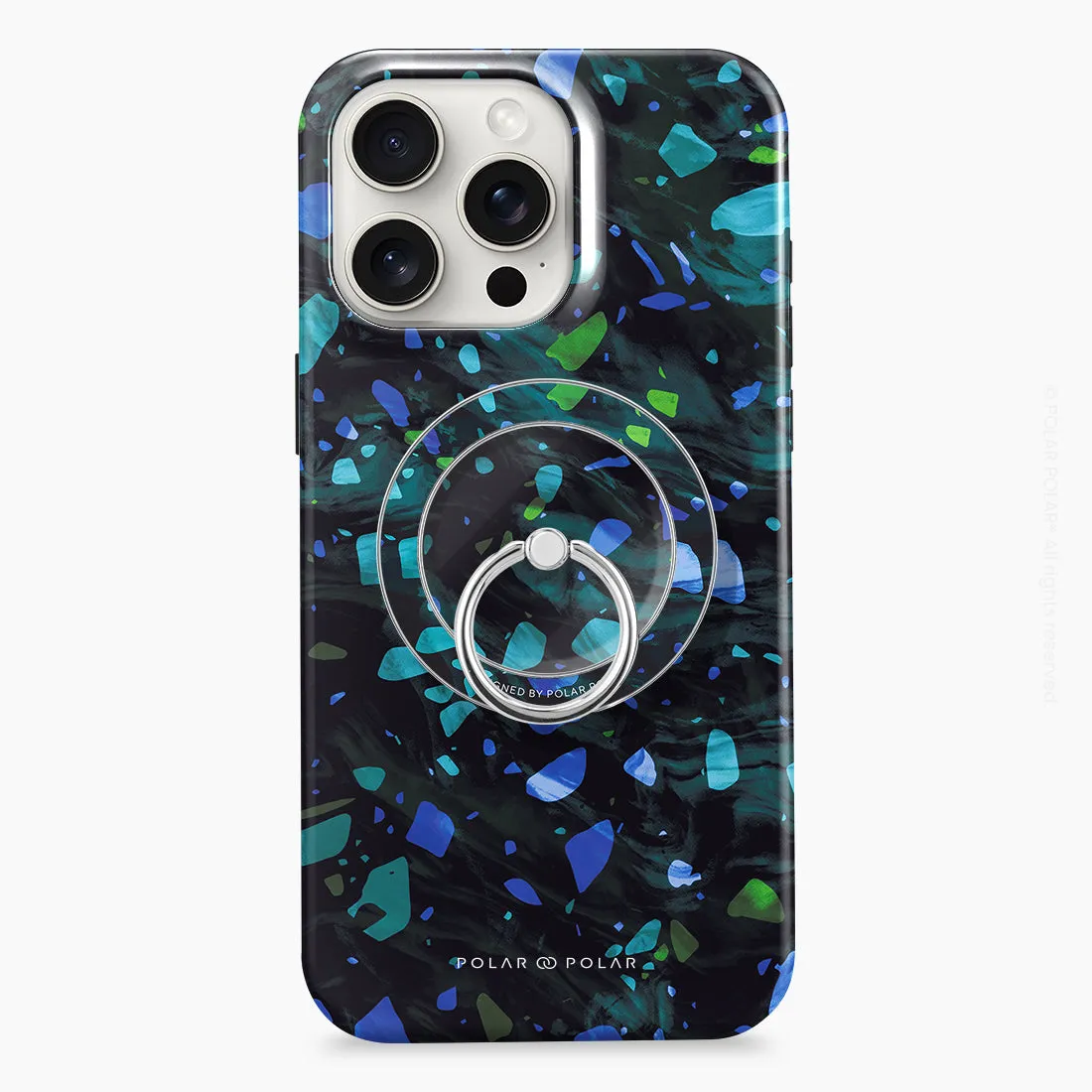 Ocean Terrazzo Gem - Silver MagSafe Phone Grip and Ring Holder Stand