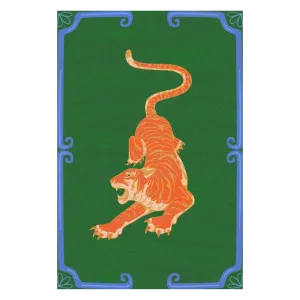 Orange Tiger Dark Green Hand Tufted Rug - Left