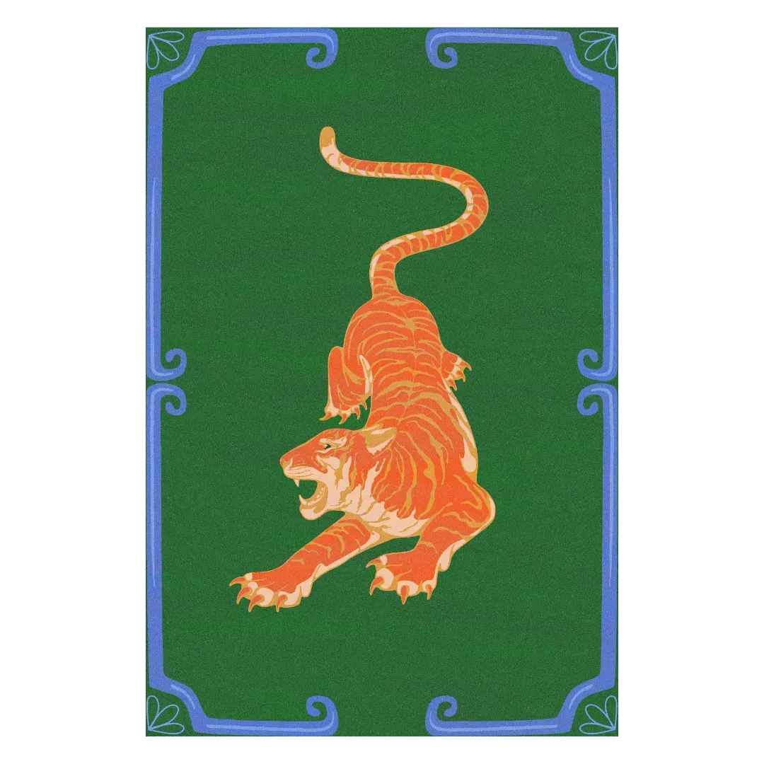 Orange Tiger Dark Green Hand Tufted Rug - Left