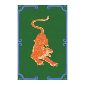 Orange Tiger Dark Green Hand Tufted Rug