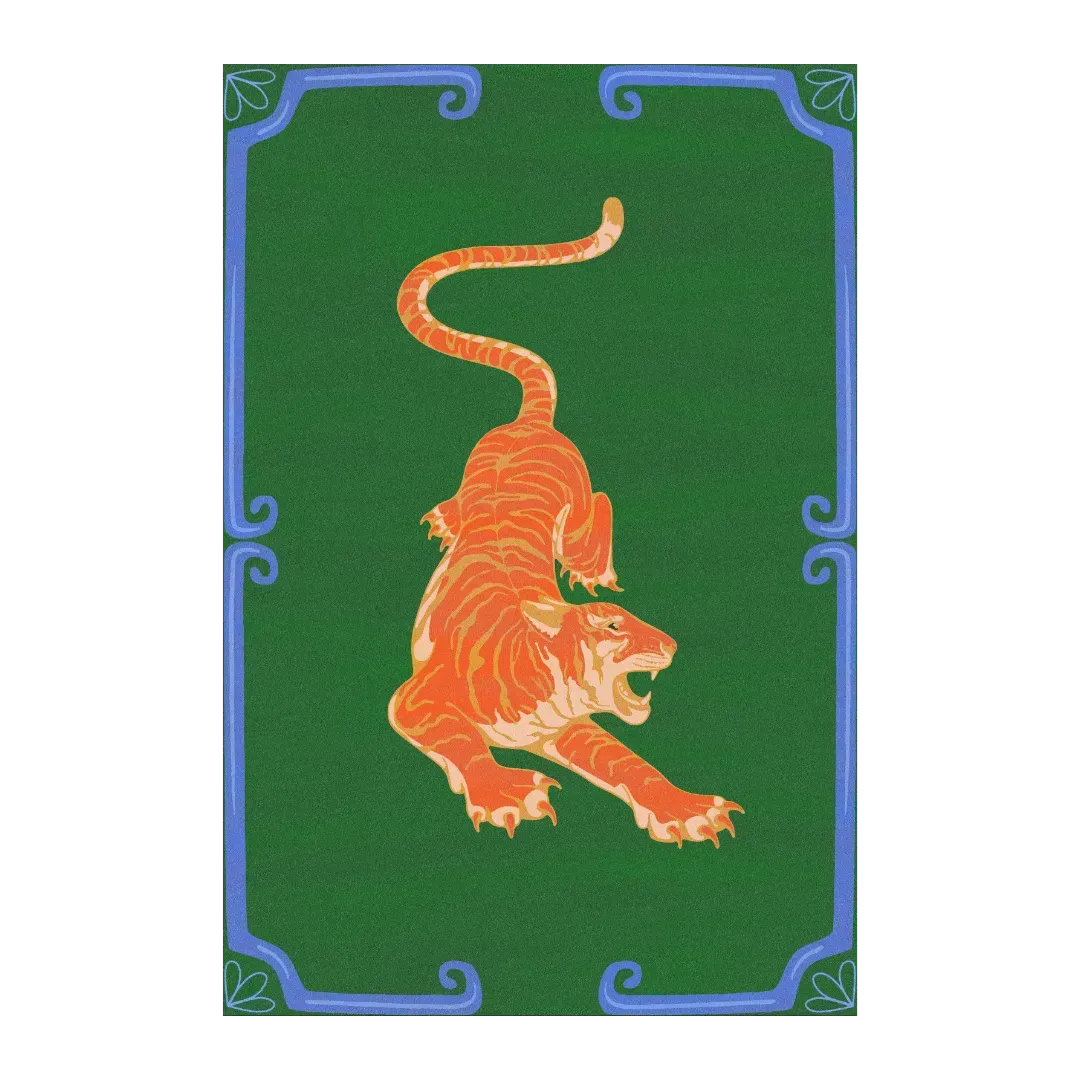 Orange Tiger Dark Green Hand Tufted Rug