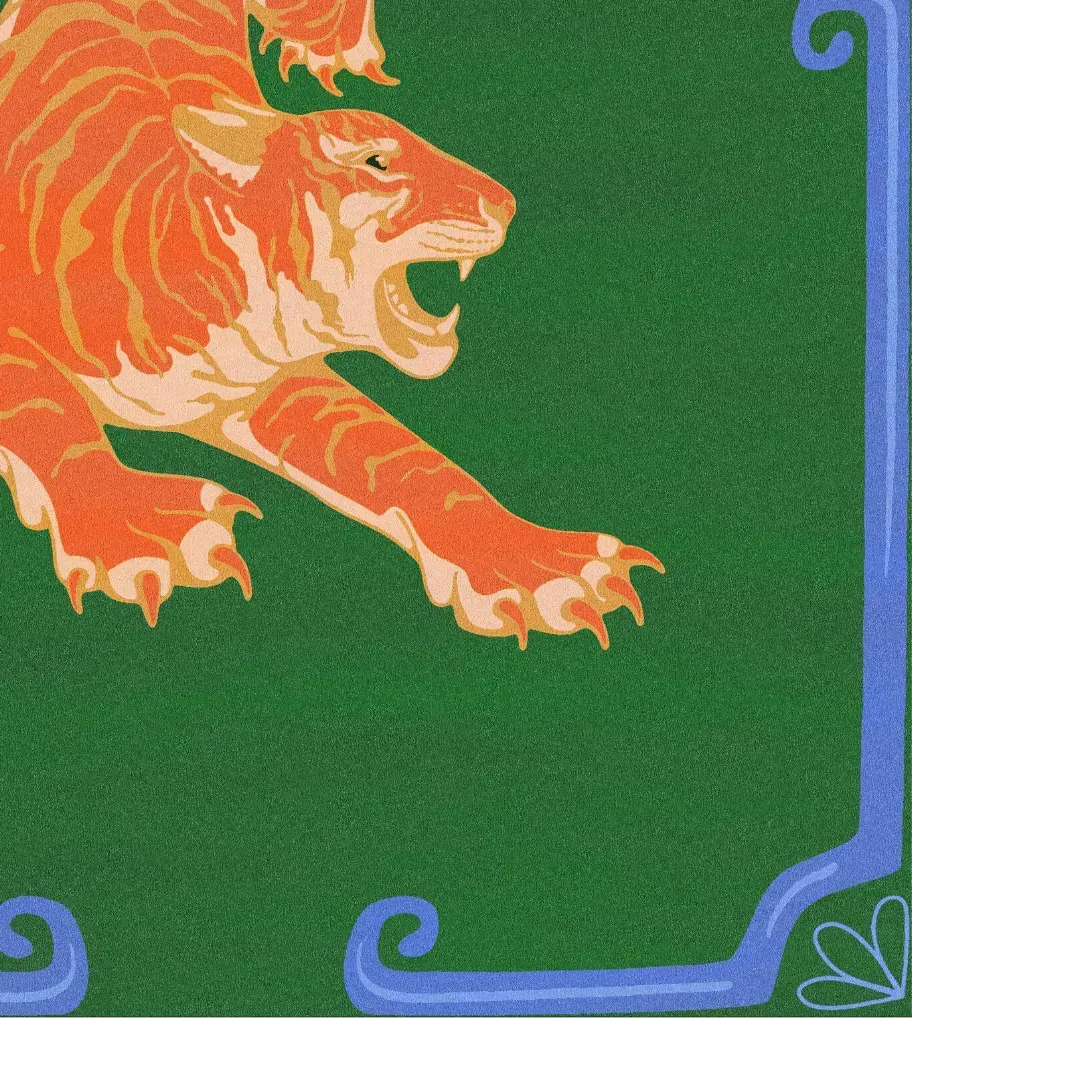 Orange Tiger Dark Green Hand Tufted Rug