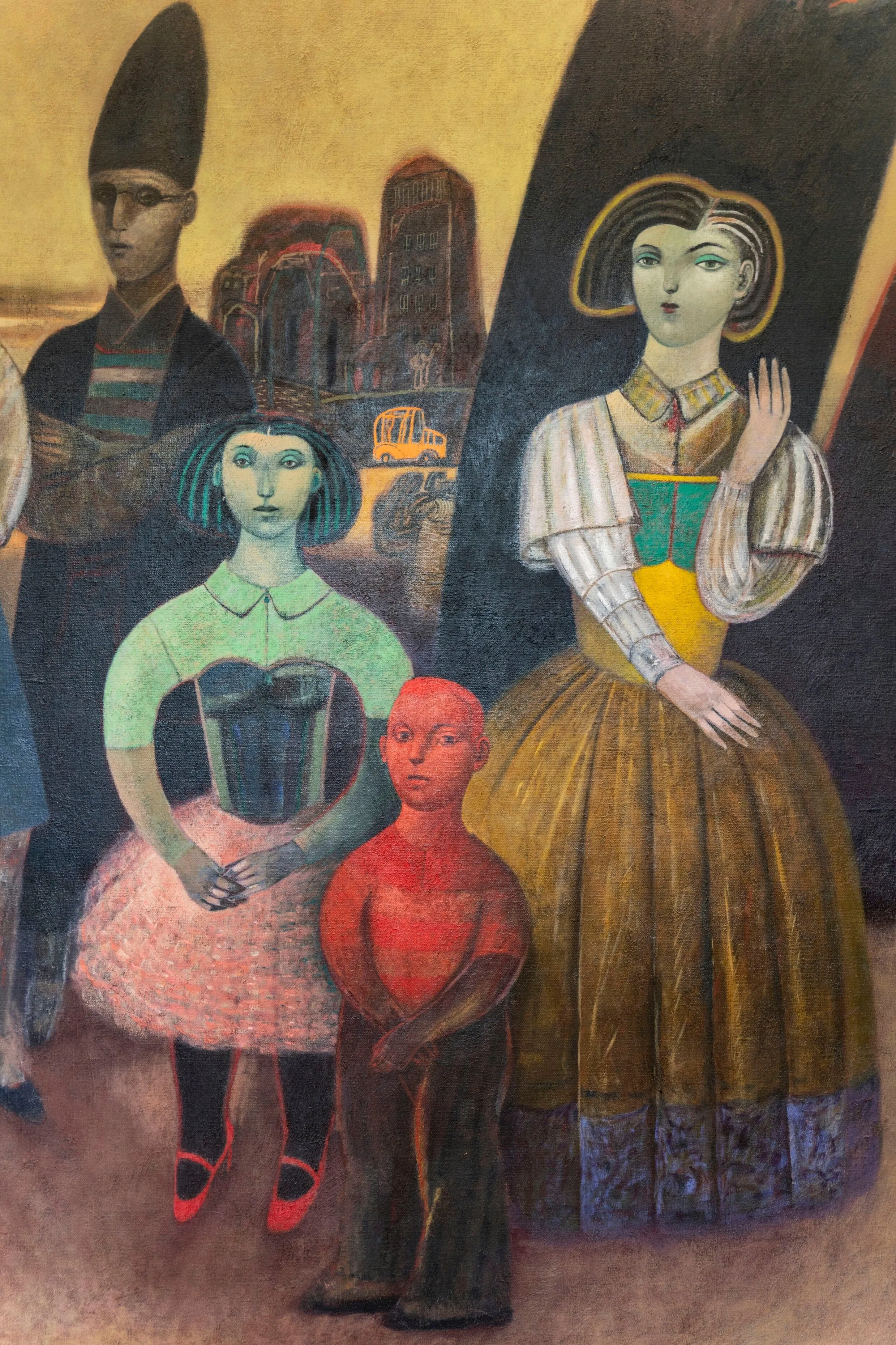 Paisaje Con Personaje Y Niño En Rojo