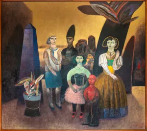 Paisaje Con Personaje Y Niño En Rojo