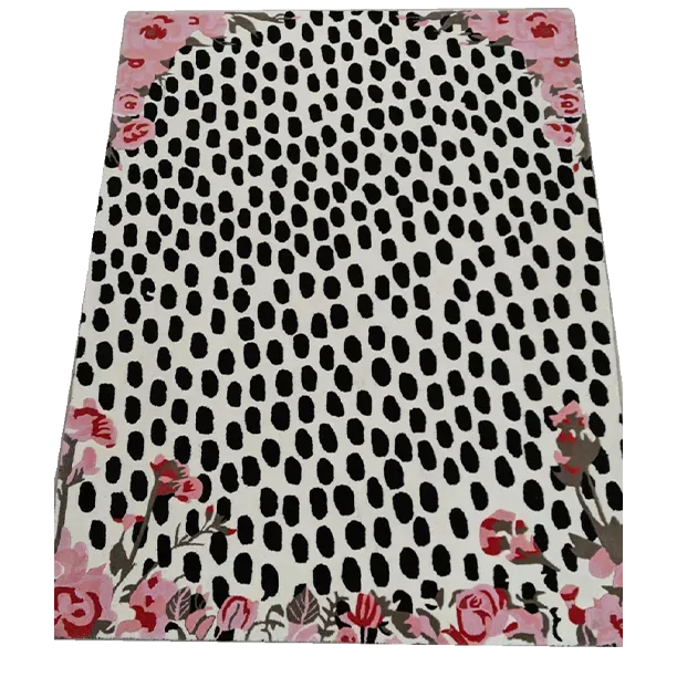Pastel Pink Floral Animal Print Hand Tufted Rug