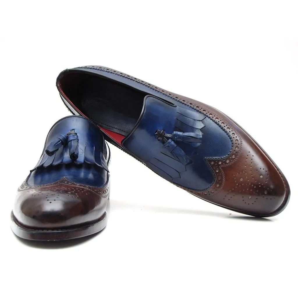 Paul Parkman Kiltie Tassel Loafer Dark Brown & Navy (ID#KT44BN)