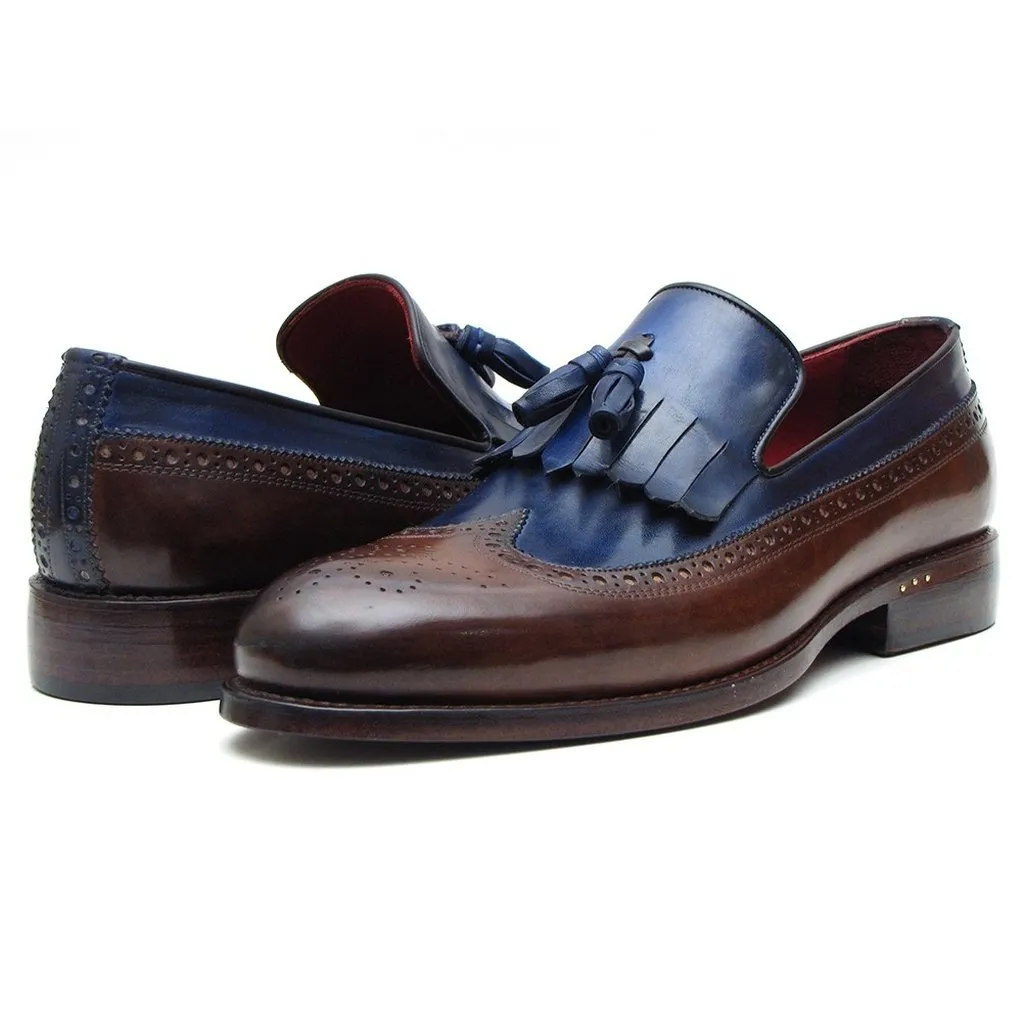 Paul Parkman Kiltie Tassel Loafer Dark Brown & Navy (ID#KT44BN)