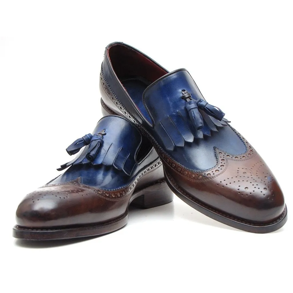 Paul Parkman Kiltie Tassel Loafer Dark Brown & Navy (ID#KT44BN)