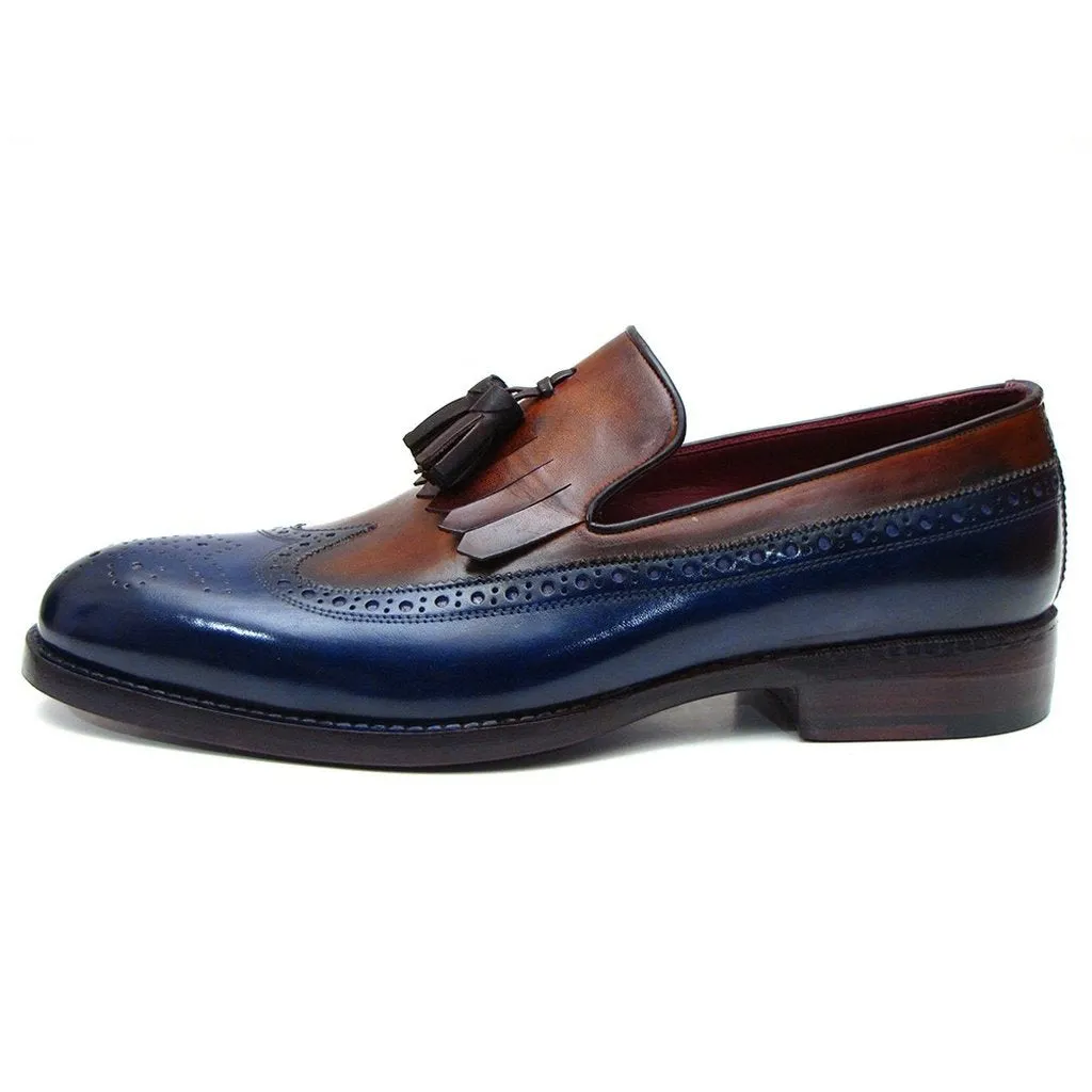 Paul Parkman Kiltie Tassel Loafer Navy & Tobacco (ID#KT74NB)
