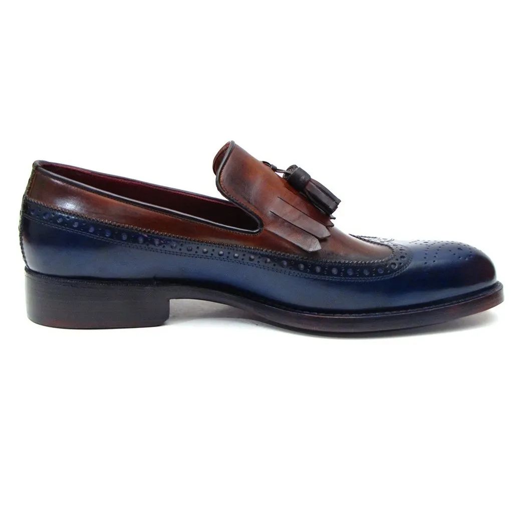 Paul Parkman Kiltie Tassel Loafer Navy & Tobacco (ID#KT74NB)