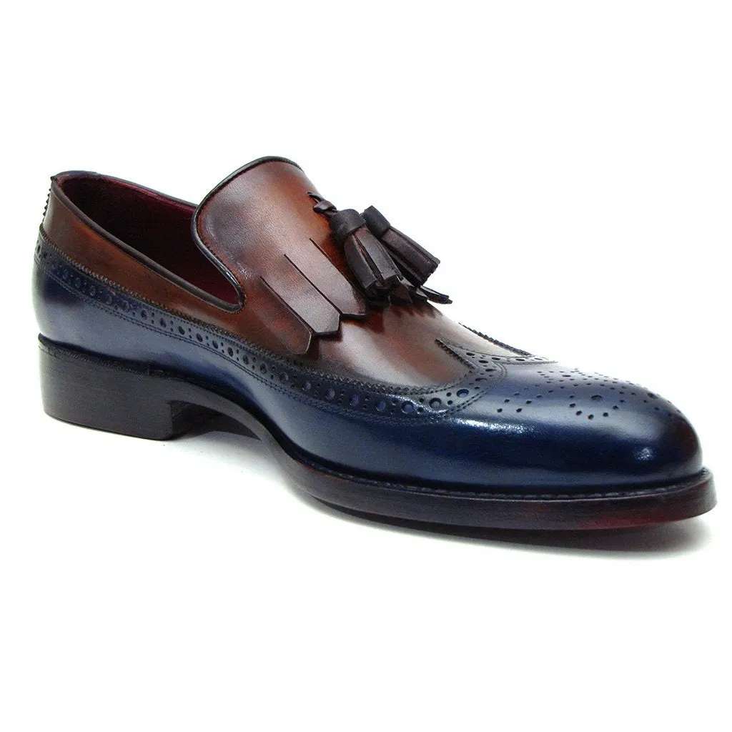 Paul Parkman Kiltie Tassel Loafer Navy & Tobacco (ID#KT74NB)