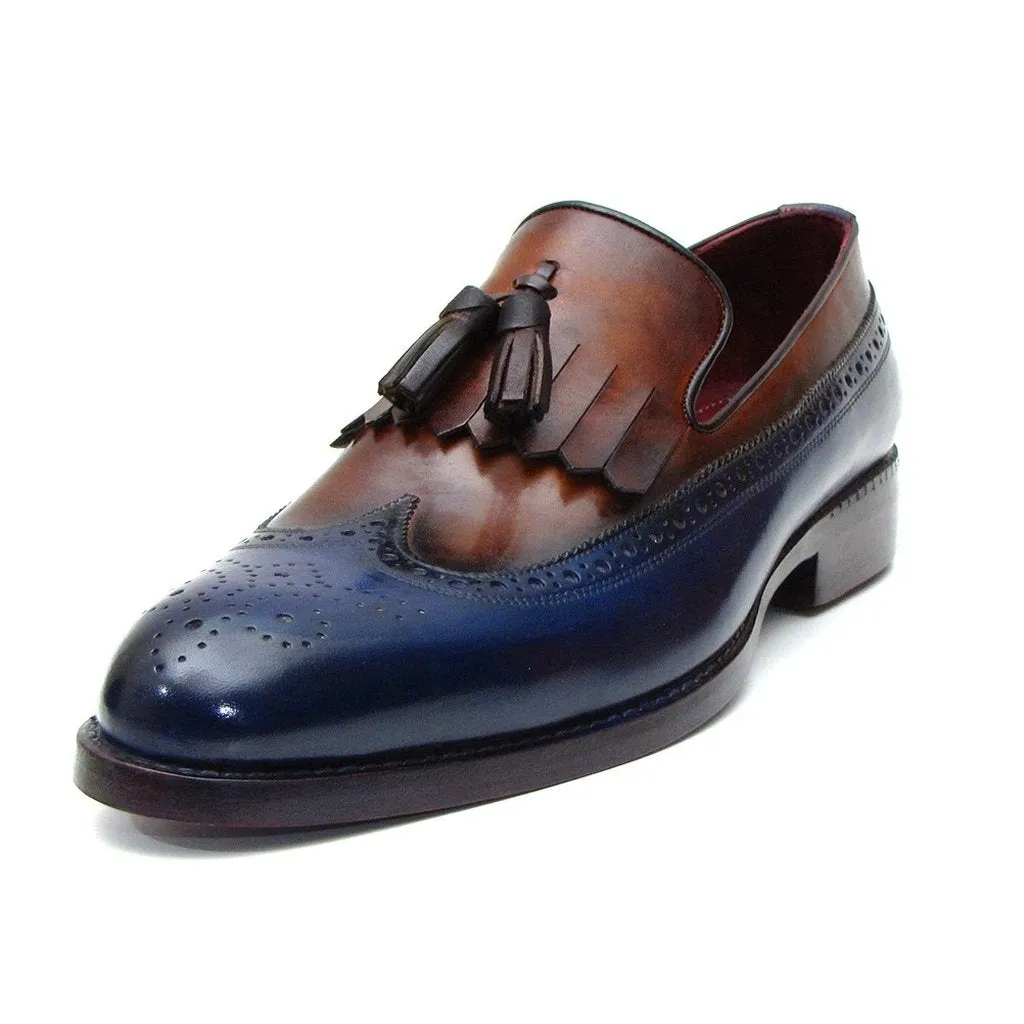Paul Parkman Kiltie Tassel Loafer Navy & Tobacco (ID#KT74NB)