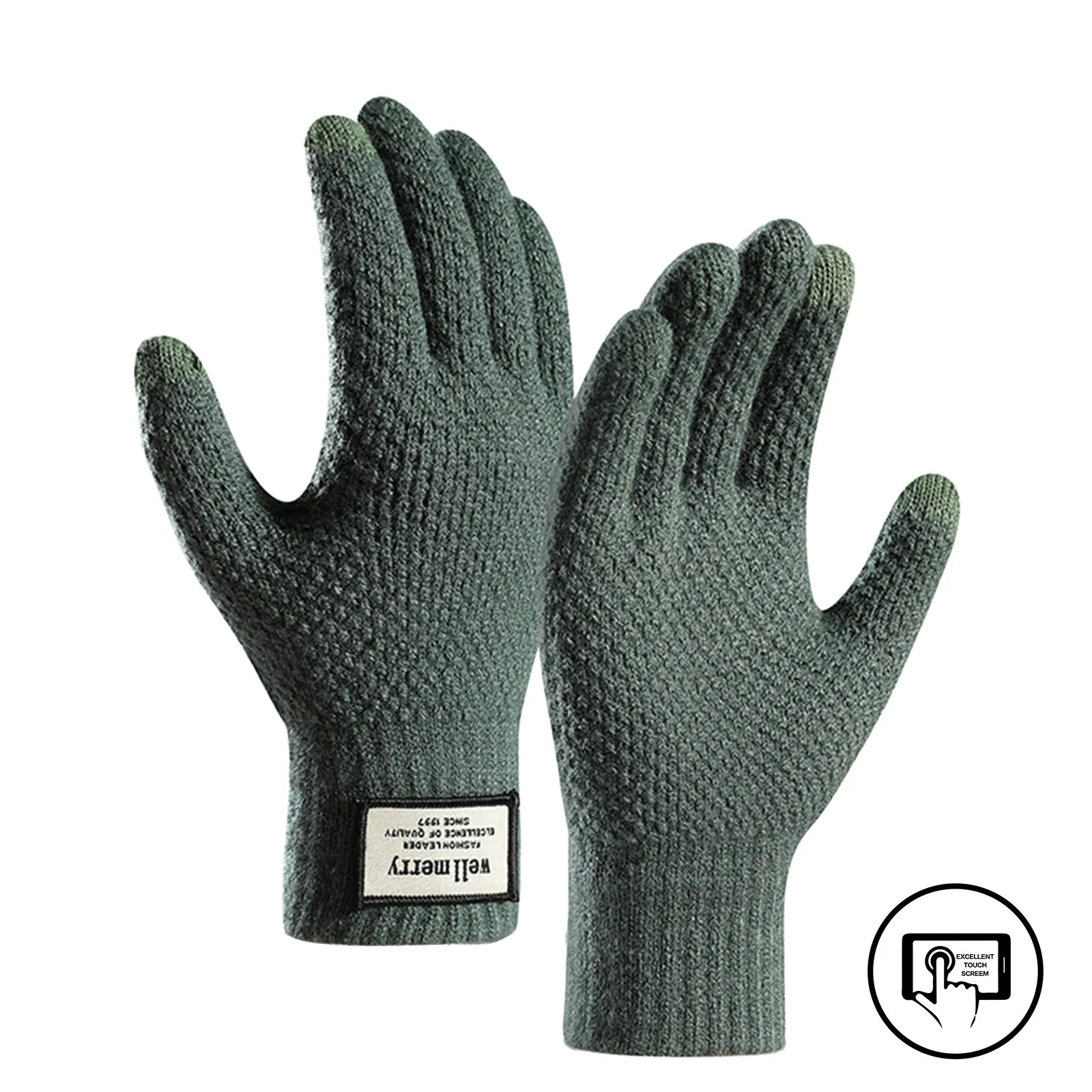 PINEAPPLE PATTERN FLEECE THICKEN COLD-PROOF TOUCH SCREEN KNITTED GLOVES