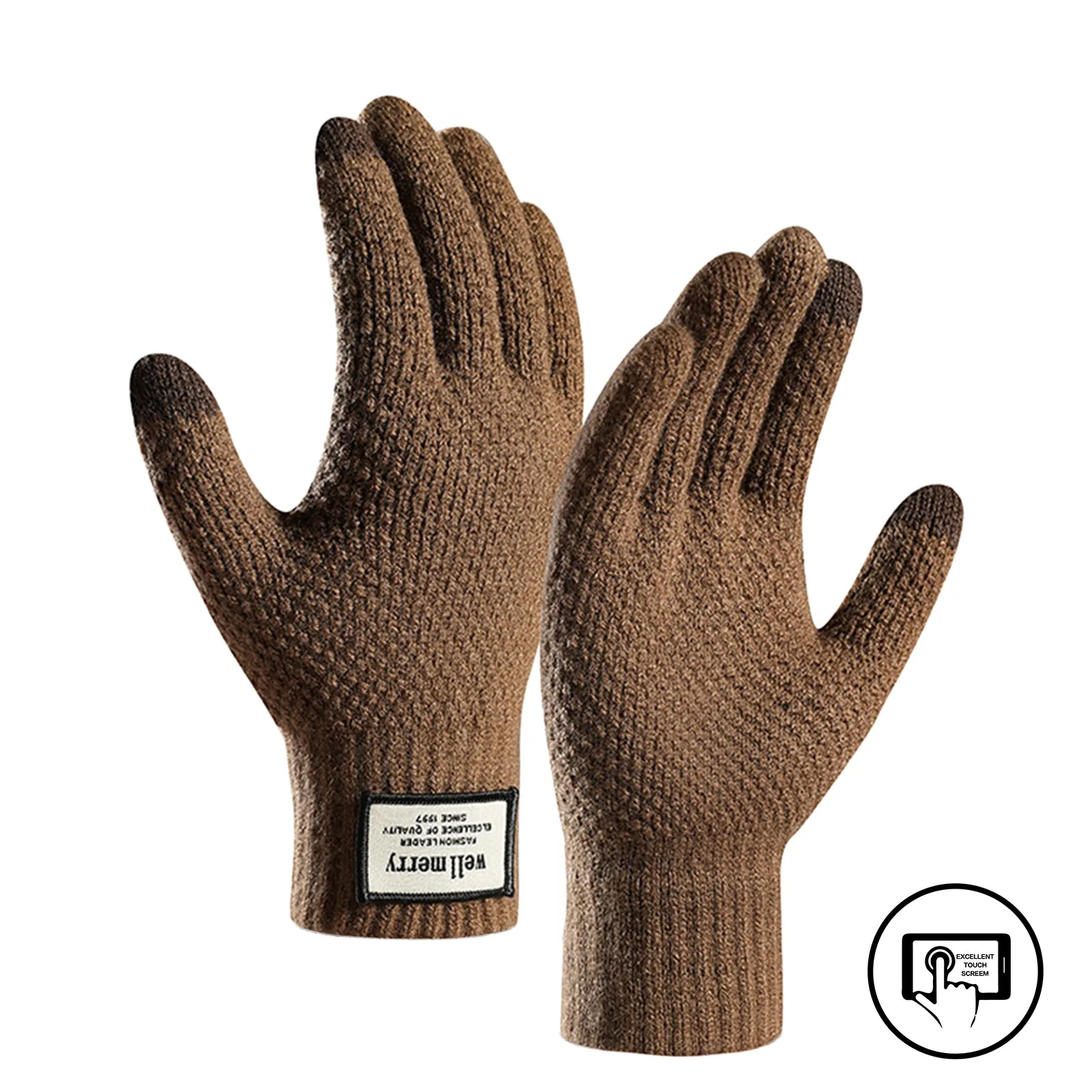 PINEAPPLE PATTERN FLEECE THICKEN COLD-PROOF TOUCH SCREEN KNITTED GLOVES