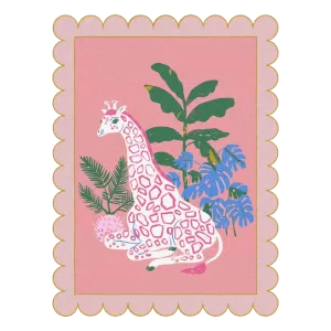 Pink White Giraffe Tropic Scallop Hand Tufted Rug
