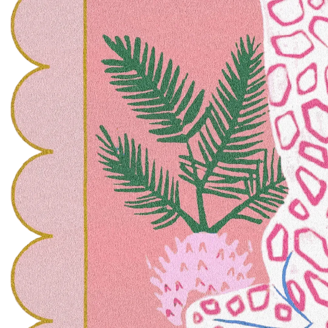 Pink White Giraffe Tropic Scallop Hand Tufted Rug