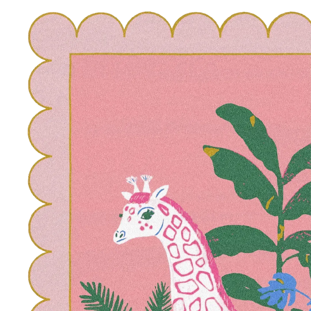 Pink White Giraffe Tropic Scallop Hand Tufted Rug