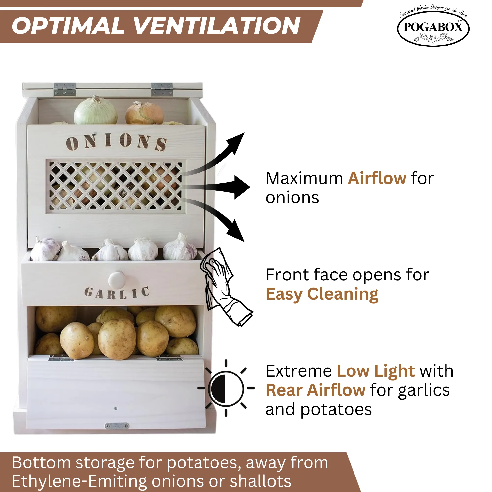 POGABOX™ Classic Potato, Onion, Garlic, Vegetable Storage Bin for Kitchen Organization| Mountable on Wall Floor or Pantry - COZY CINNAMON