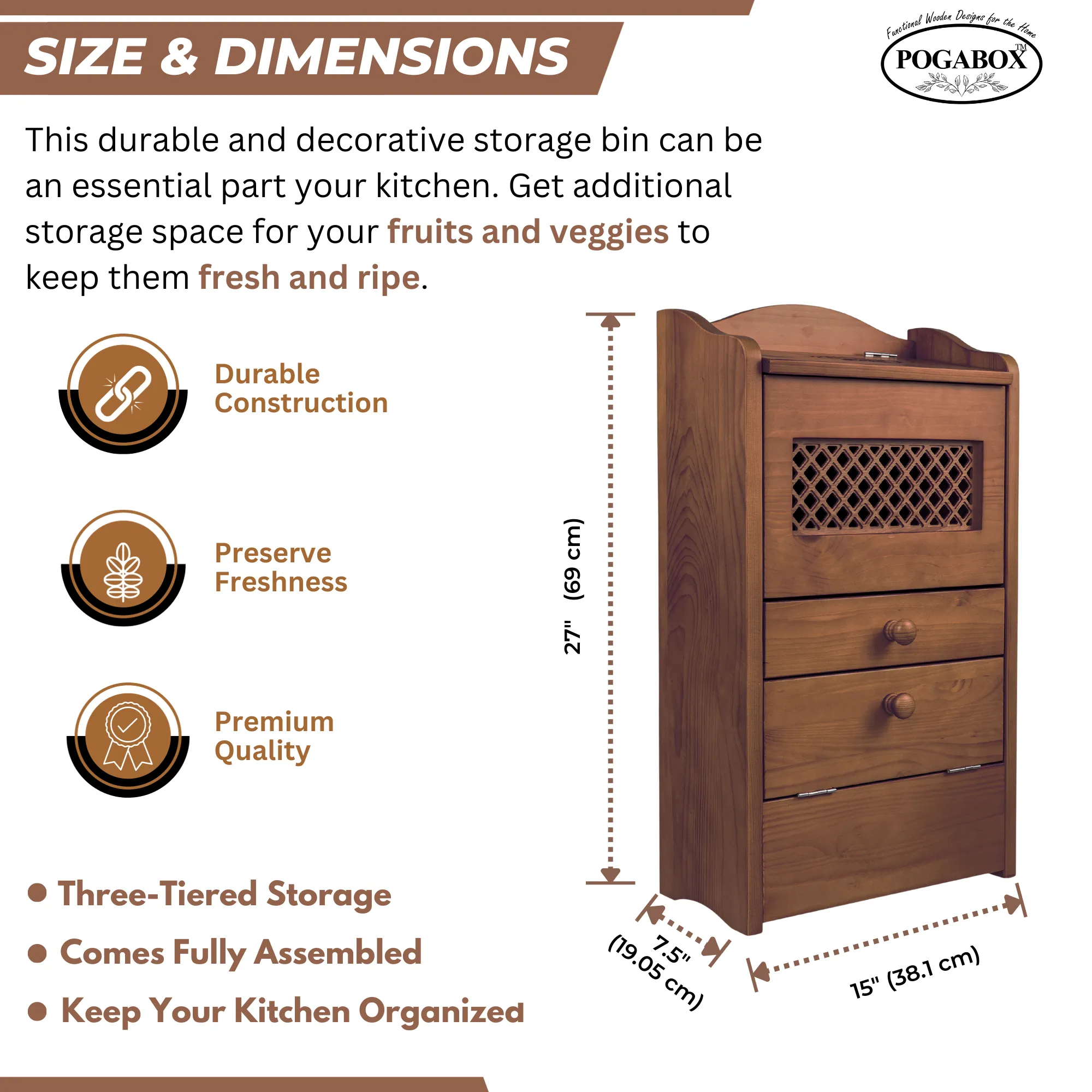 POGABOX™ Classic Potato, Onion, Garlic, Vegetable Storage Bin for Kitchen Organization| Mountable on Wall Floor or Pantry - COZY CINNAMON