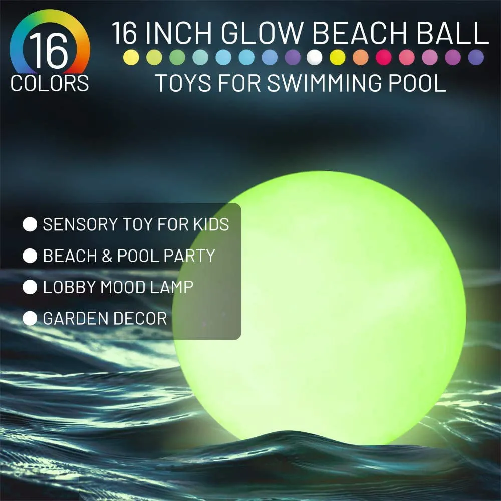 Pool Toy 16" LED Glow Beach Ball Toy with 16 Color Changing Lights, Glow in Dark