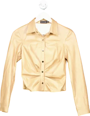 PrettyLittleThing Beige Faux Leather Shirt UK 6
