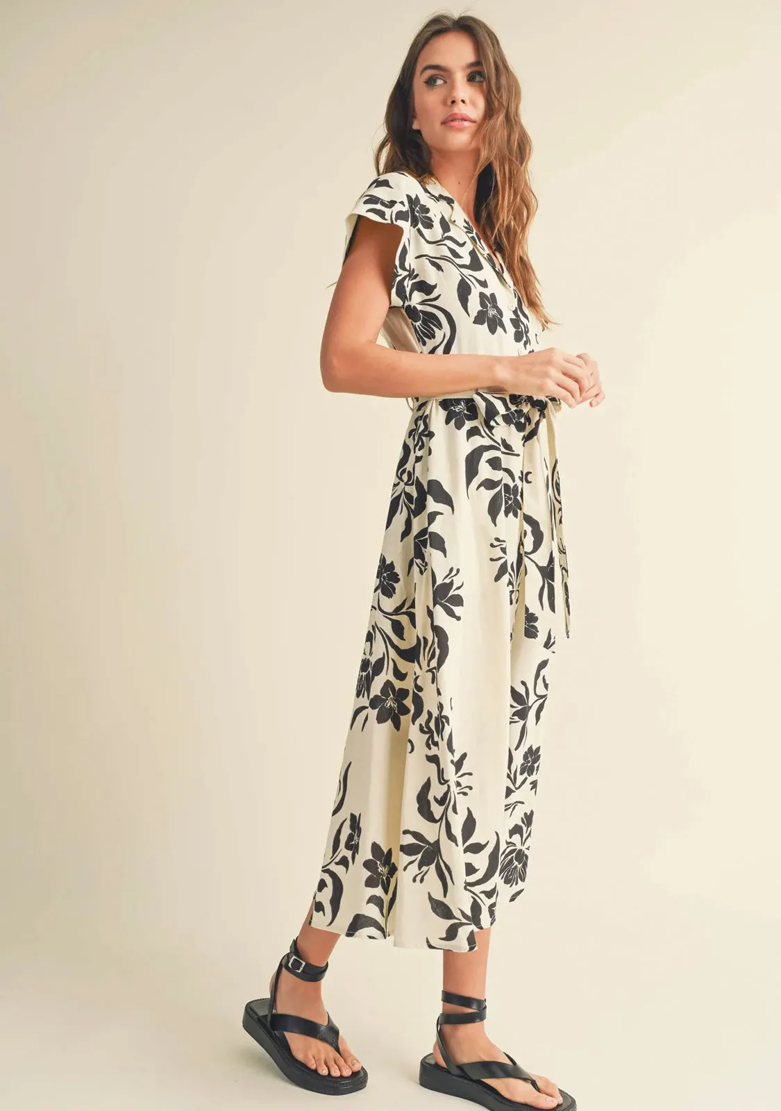 Print Button Down Flare Dress