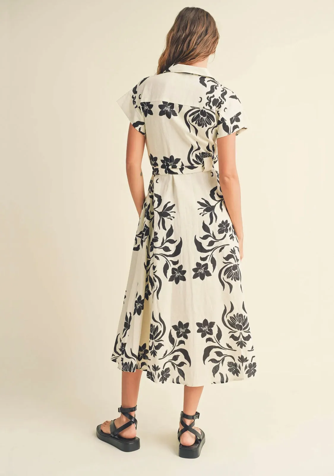 Print Button Down Flare Dress