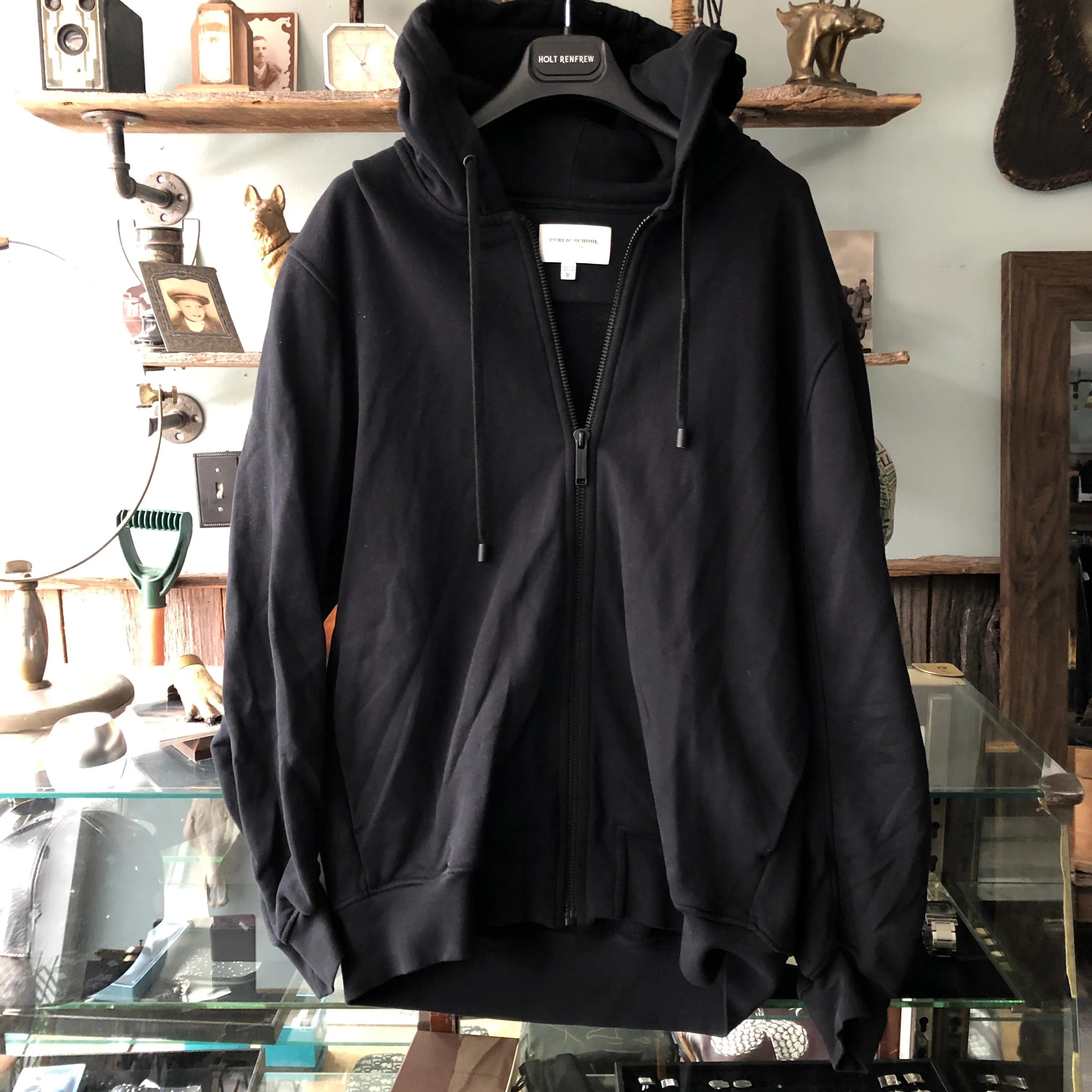 Public School Black Graphic Zip Up Hoodie - M