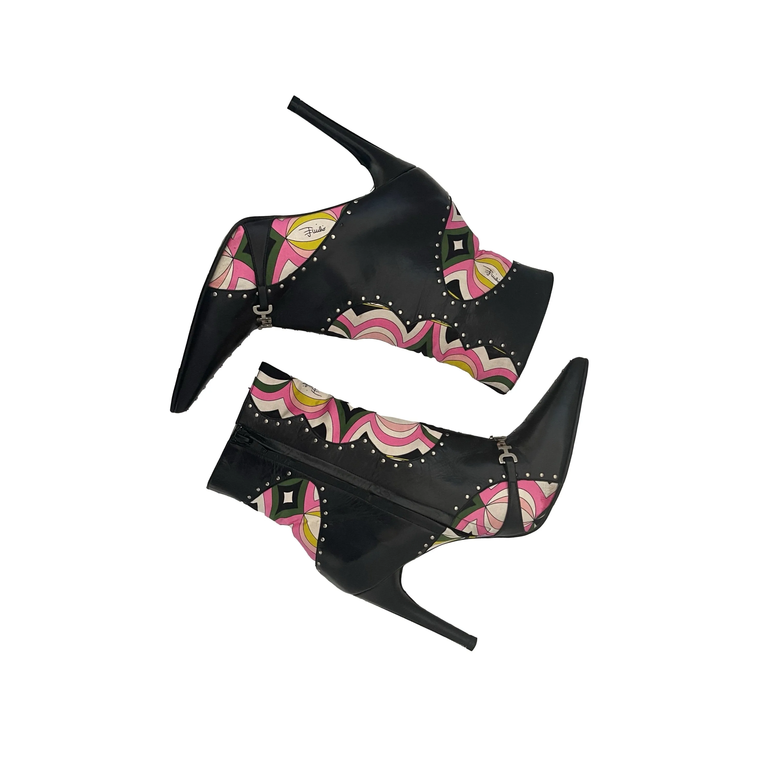 Pucci Black Logo Silk Heeled Boots