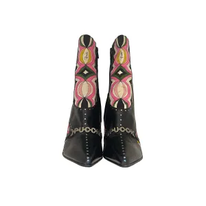 Pucci Black Logo Silk Heeled Boots