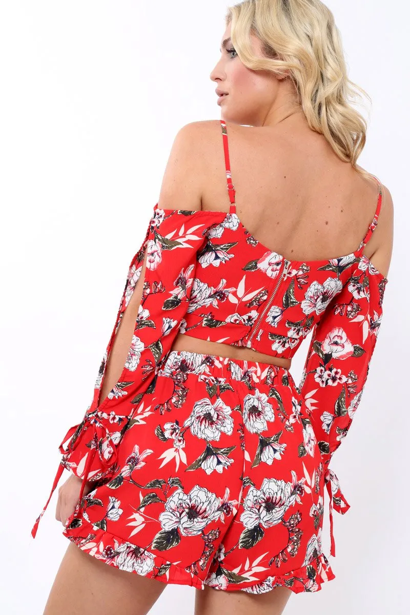 Red floral Shorts - Dahlia