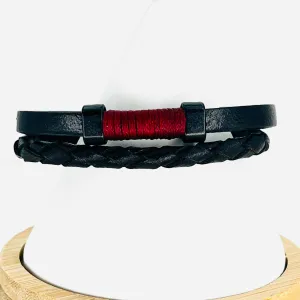 Red Thin Braided Black Leather Bracelet for Men: Stylish 