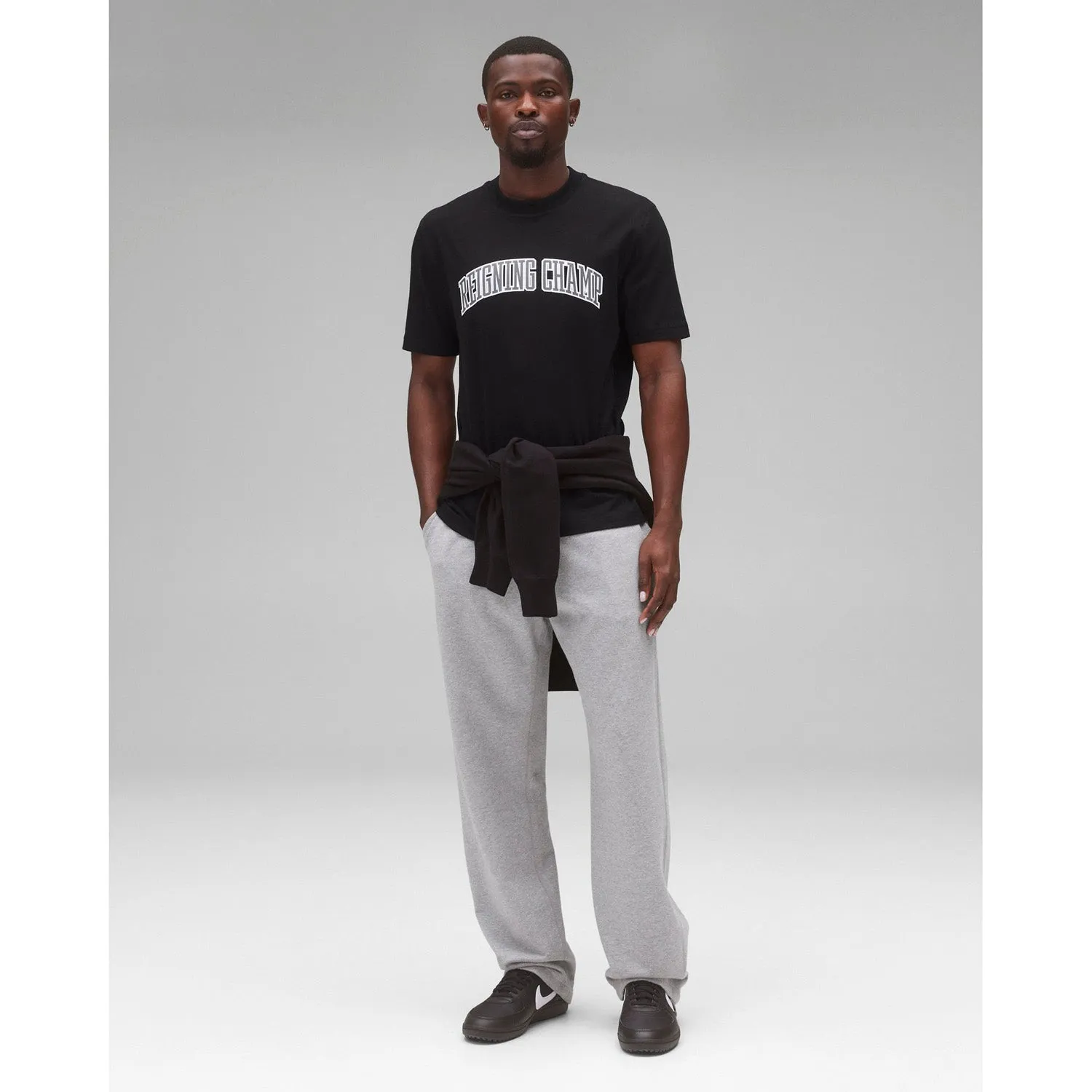 Reigning Champ Men Knit Midweight Jersey Collegiate T-Shirt Black White RC-1548-BLW