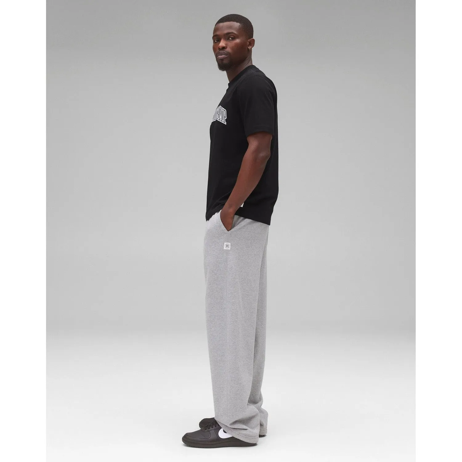 Reigning Champ Men Knit Midweight Jersey Collegiate T-Shirt Black White RC-1548-BLW
