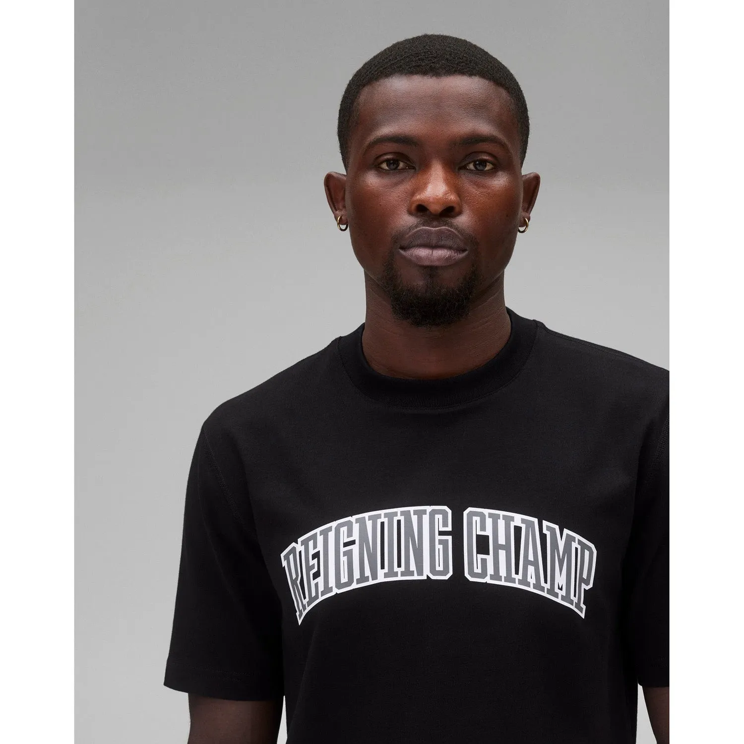 Reigning Champ Men Knit Midweight Jersey Collegiate T-Shirt Black White RC-1548-BLW
