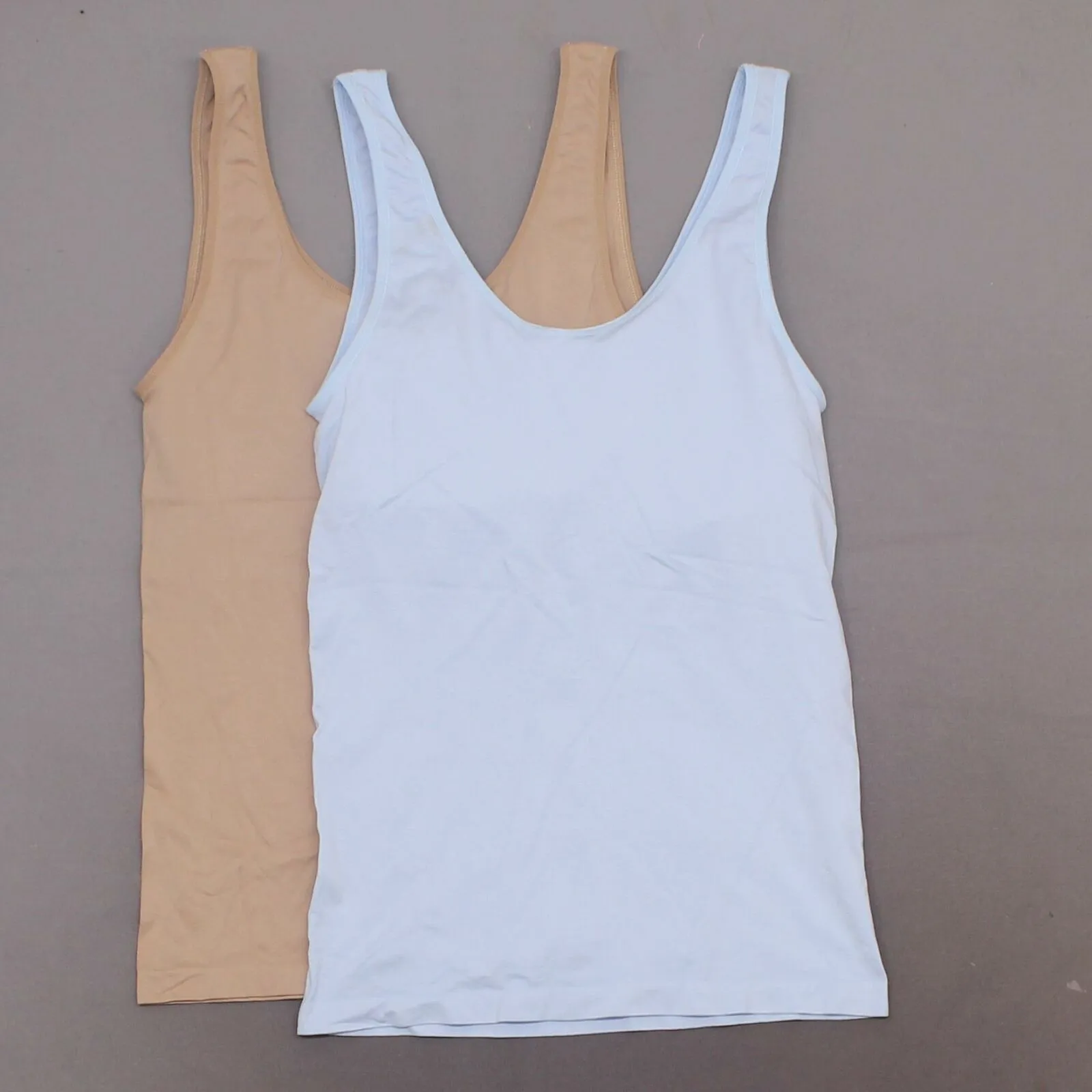 Rhonda Shear 2 Pack Seamless Tank Tops with Shelf Bra Nude/ Blue XL