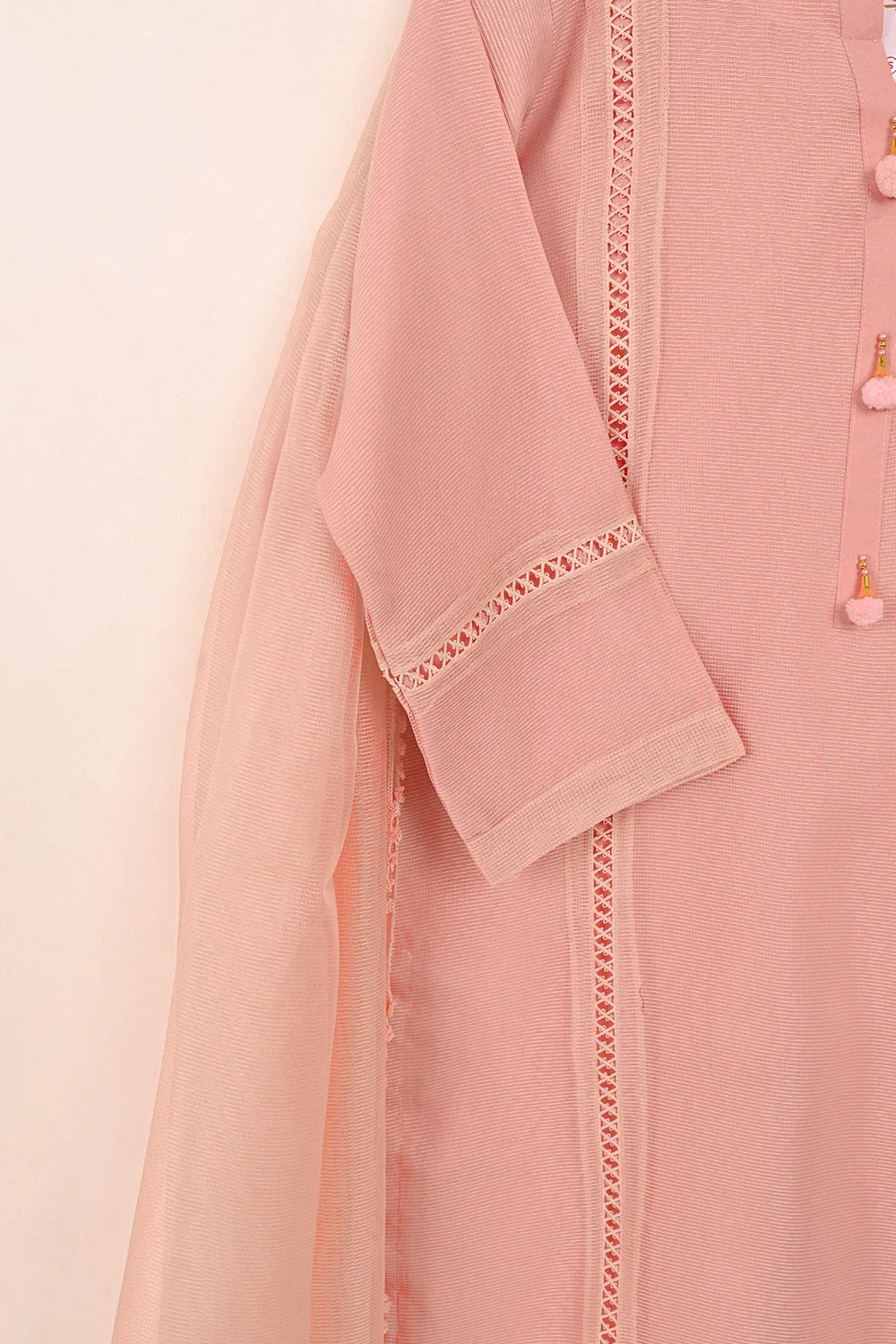 RTW-204-Pink - 3Pc Ready to Wear 3Pc Javeria Net Embroidered  Dress