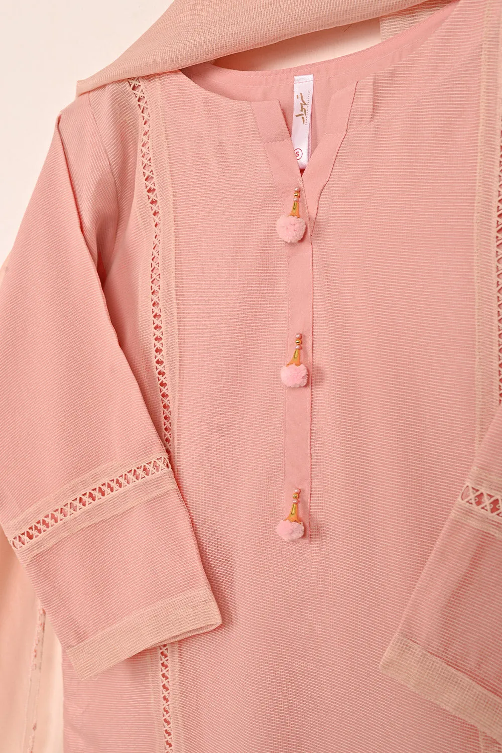 RTW-204-Pink - 3Pc Ready to Wear 3Pc Javeria Net Embroidered  Dress