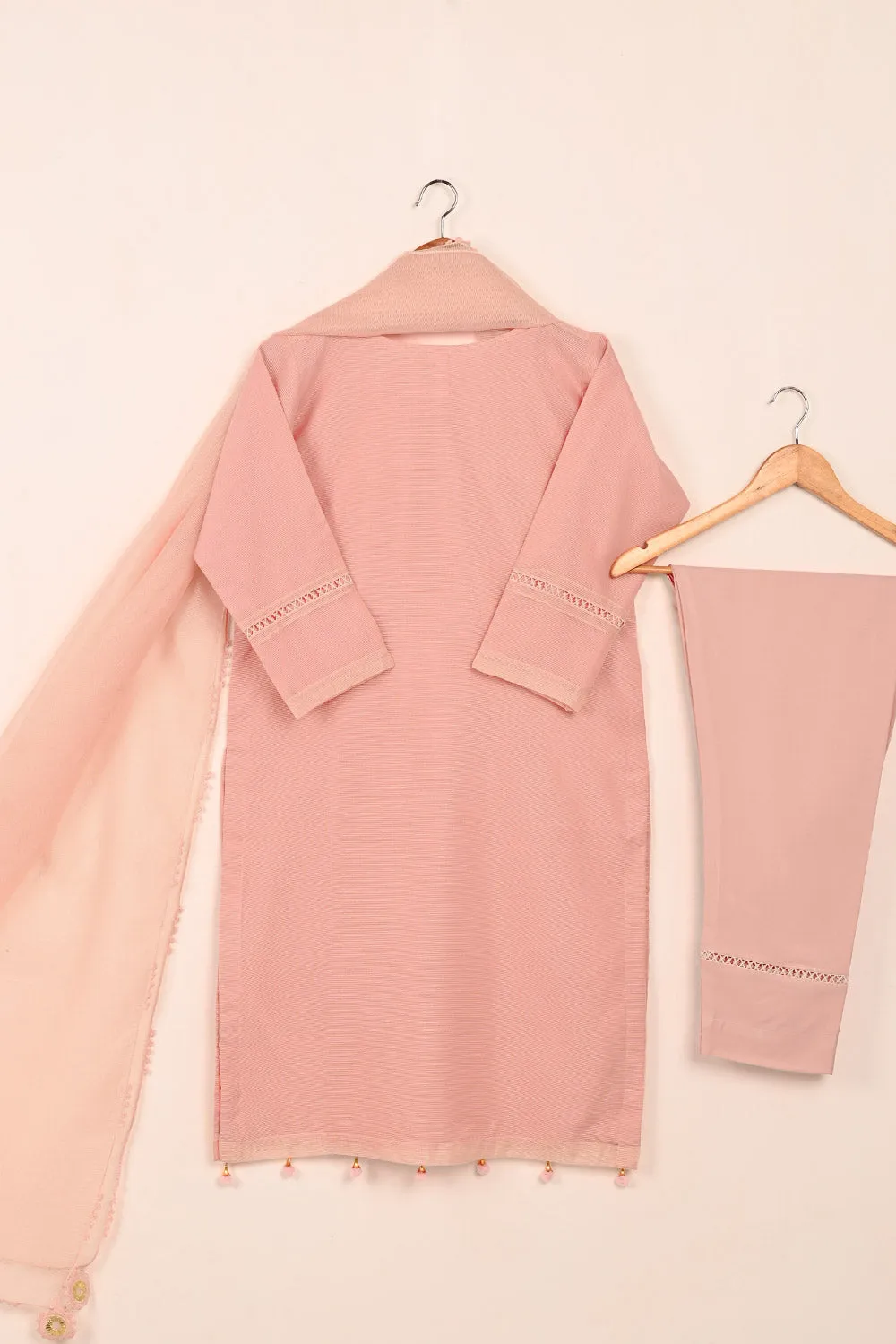 RTW-204-Pink - 3Pc Ready to Wear 3Pc Javeria Net Embroidered  Dress