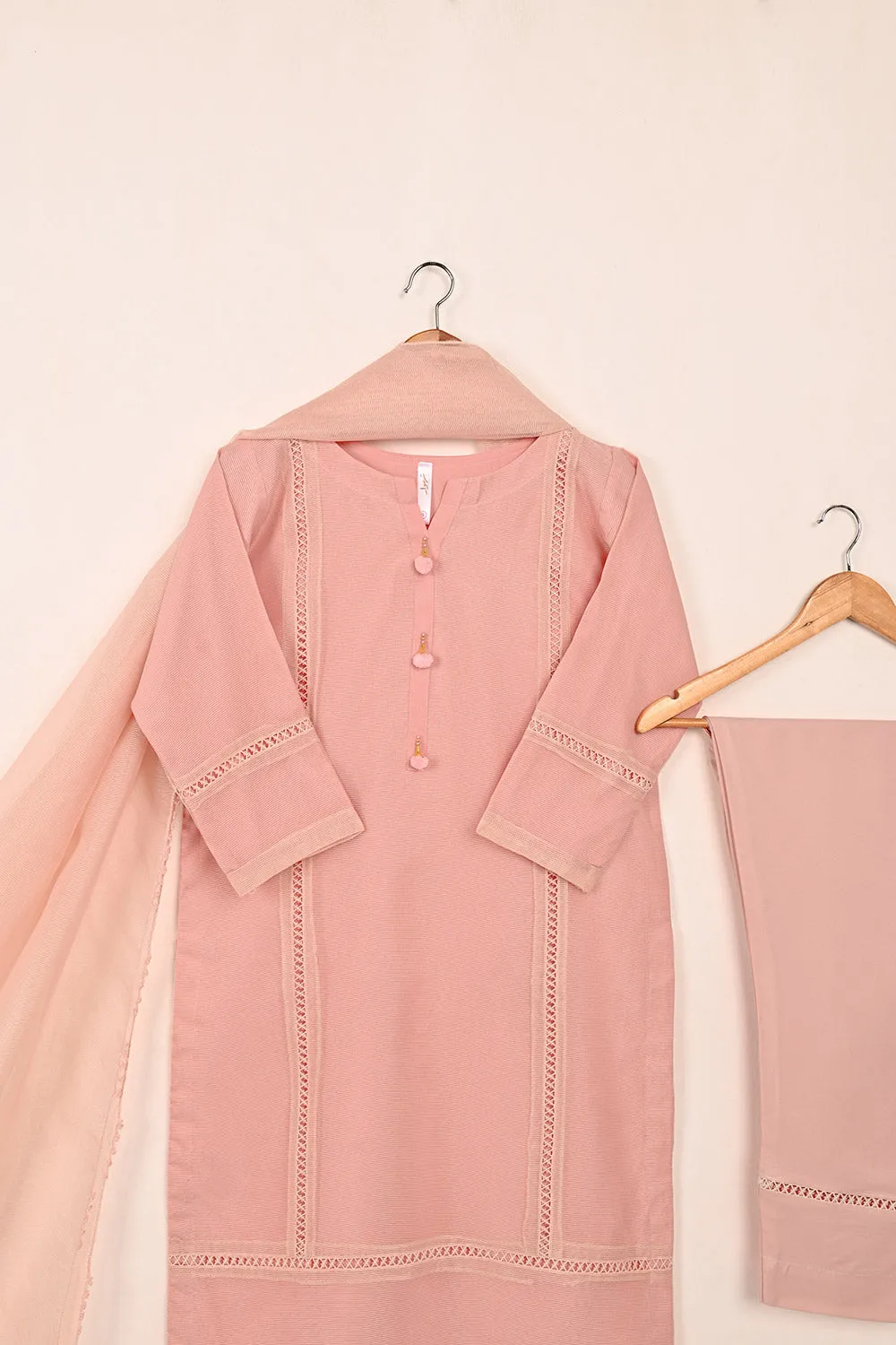 RTW-204-Pink - 3Pc Ready to Wear 3Pc Javeria Net Embroidered  Dress