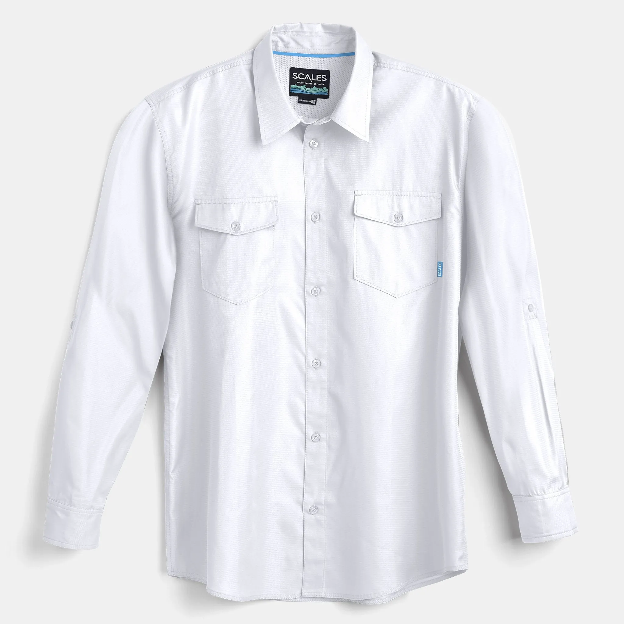 Scales Gear Performance Button Down Slack Tide Mens White Shirt