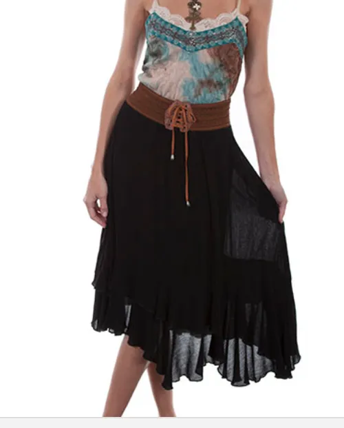 Scully Honey Creek Women’s Black Skirt with Tan Belt TIe HC439