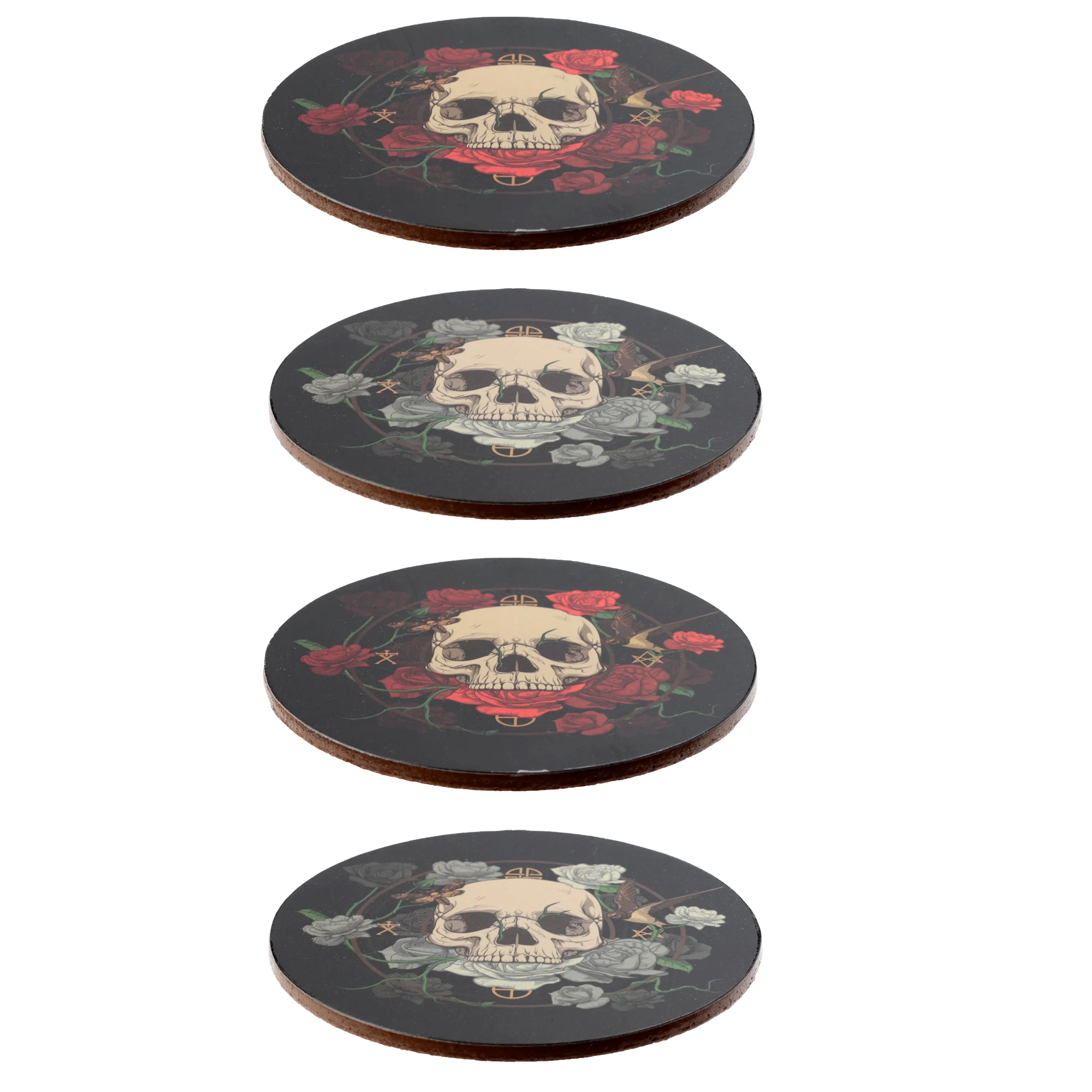 Set of 4 Cork Novelty Coasters - Skulls and Roses