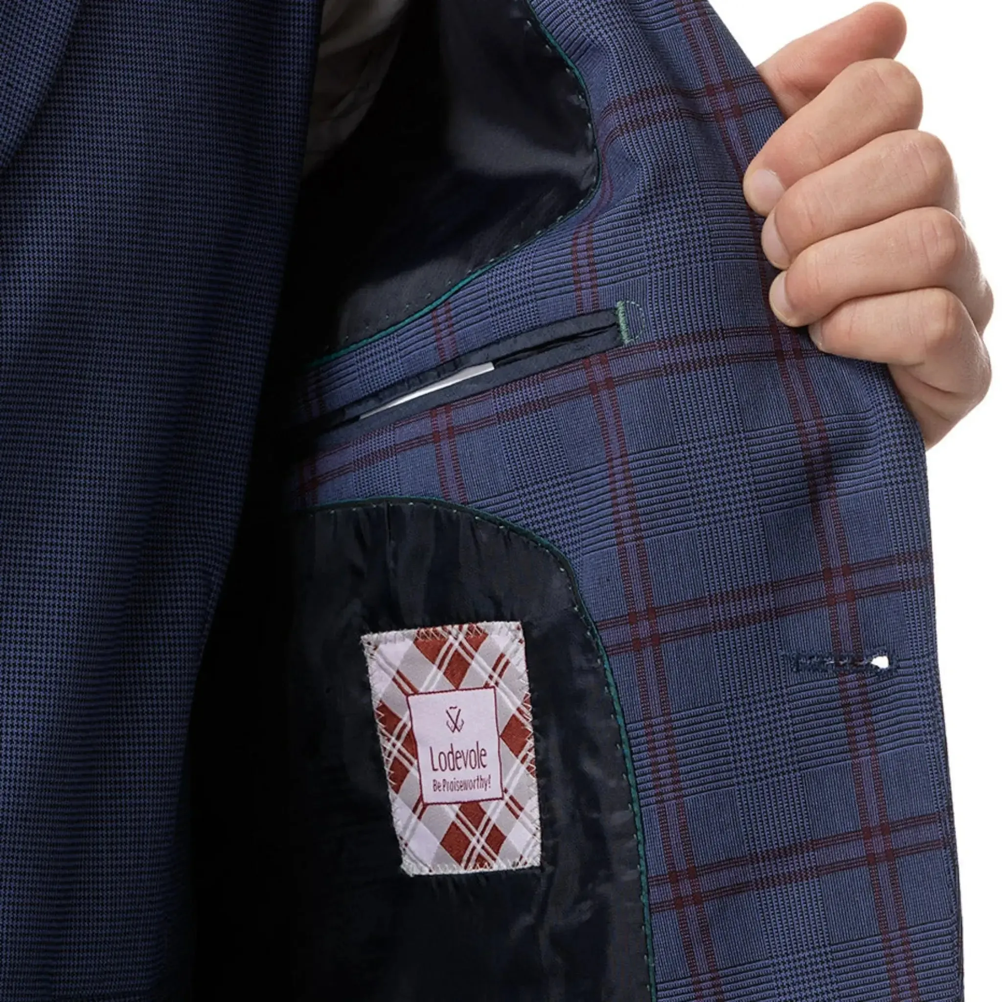 Slim Fit Blazer Dark Blue and Red Windowpane