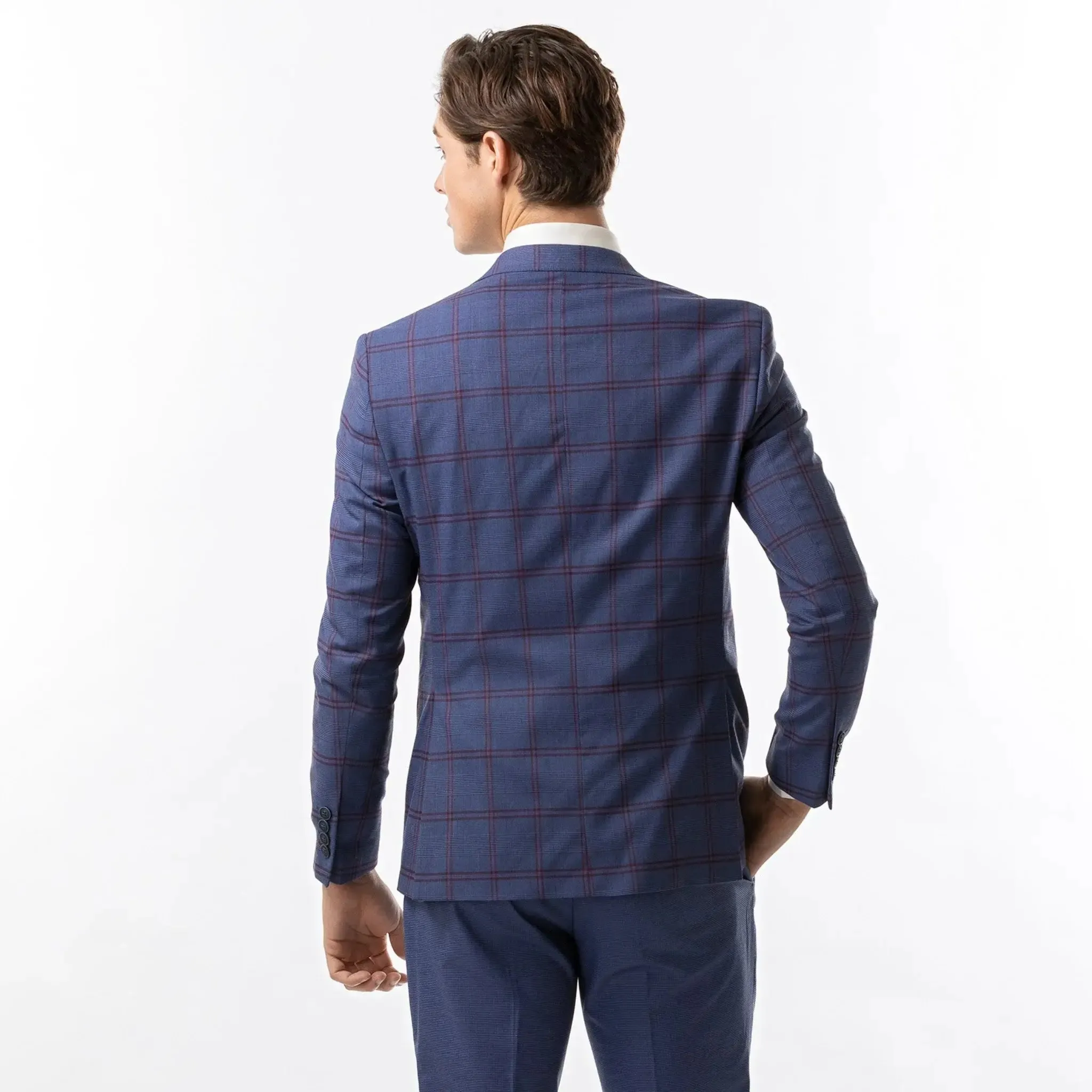 Slim Fit Blazer Dark Blue and Red Windowpane