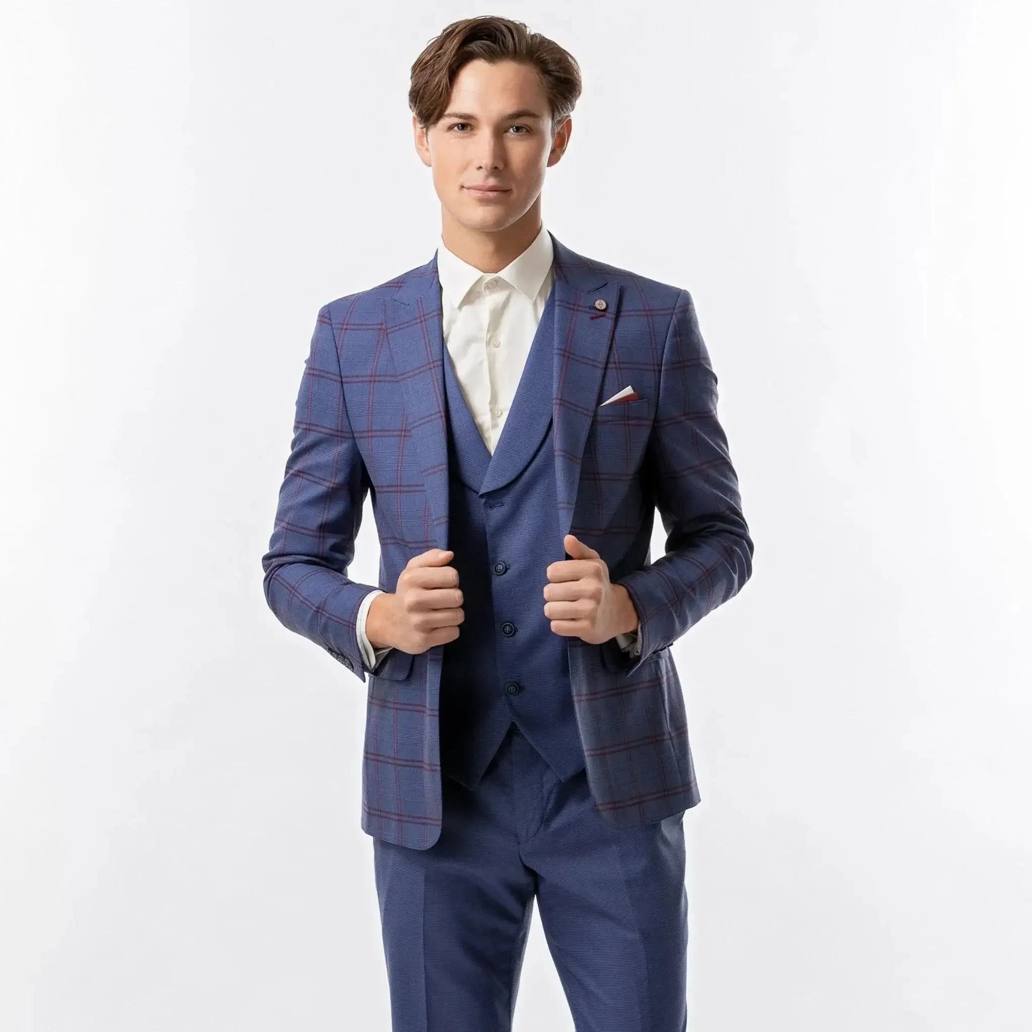 Slim Fit Blazer Dark Blue and Red Windowpane