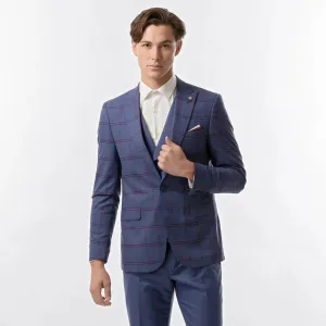 Slim Fit Blazer Dark Blue and Red Windowpane